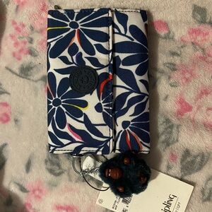 Kipling Blue Floral Wallet with Keychain